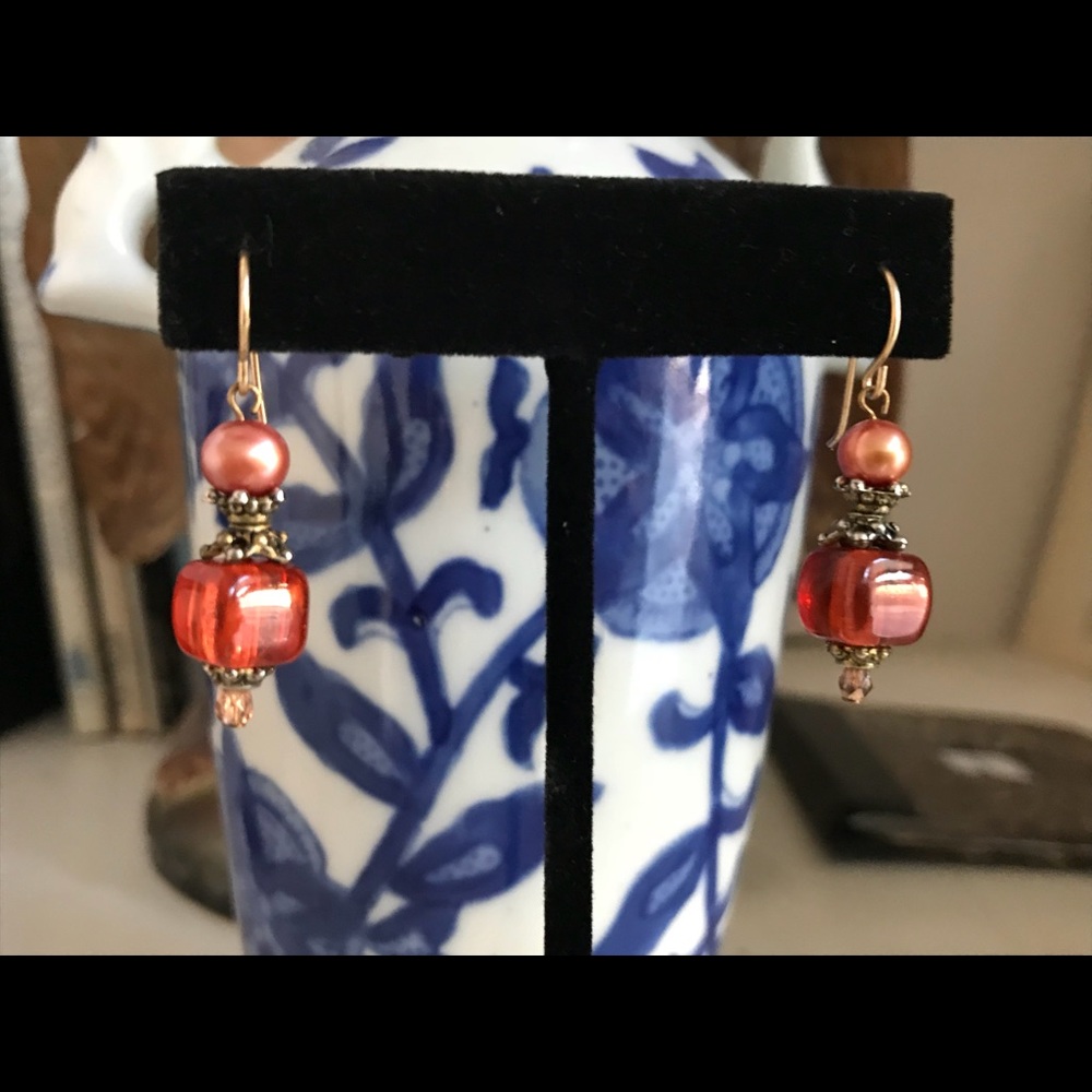 Handmade Orange Beaded Earrings